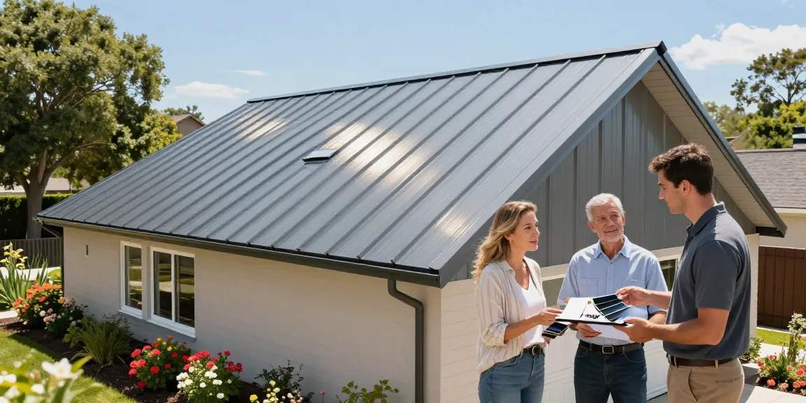Beautifully installed metal roof by MROOF reflecting sunlight, showcasing durability and aesthetics, ideal for residential homes.