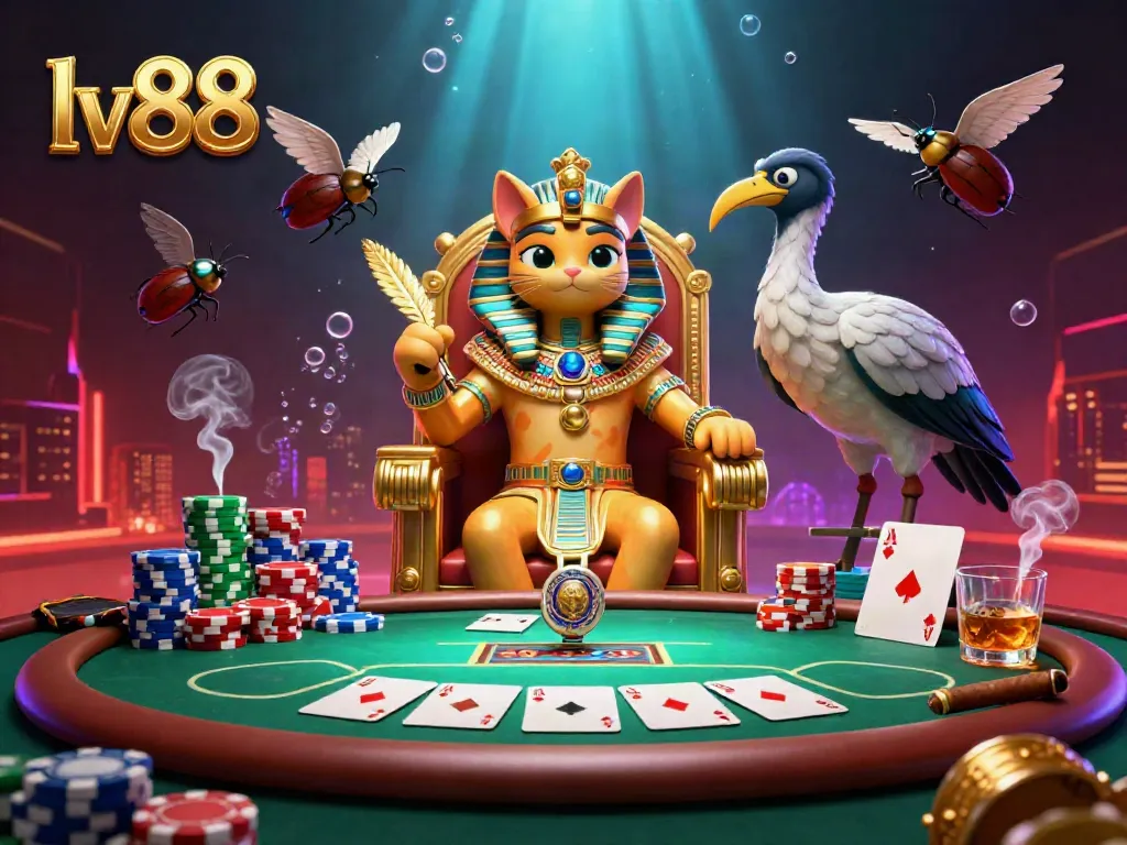 Experience vibrant gaming action at lv88 with a dynamic Egyptian-themed online casino scene.