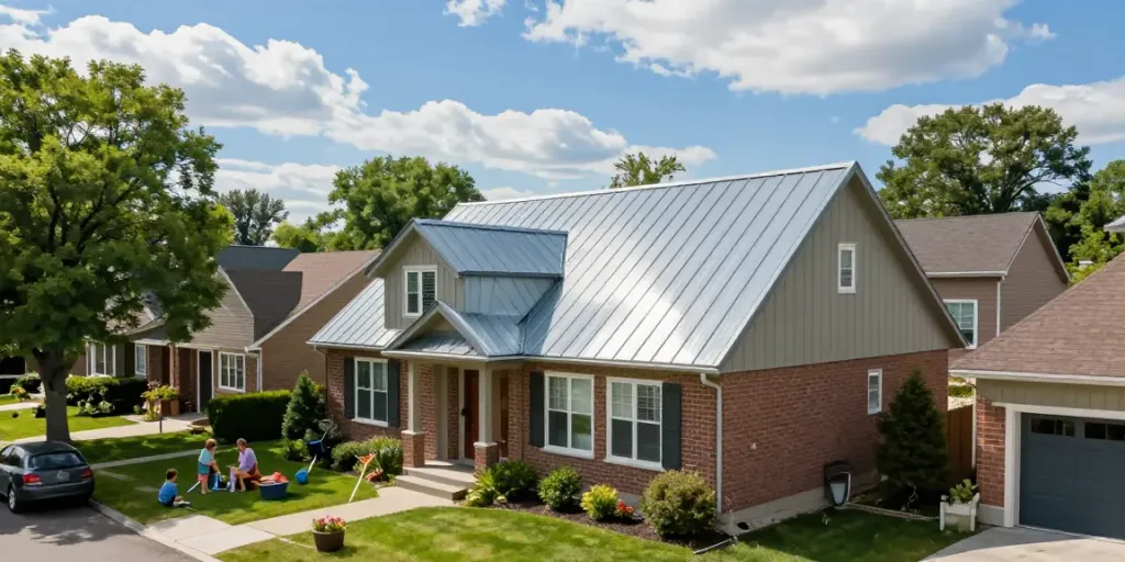 MROOF Ontario metal roofing installation on a suburban home, showcasing durability and style.