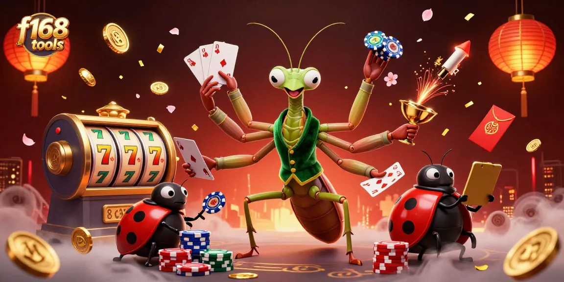 Experience the excitement of f168 tools with a vibrant casino scene illustrating card games and vibrant celebrations.